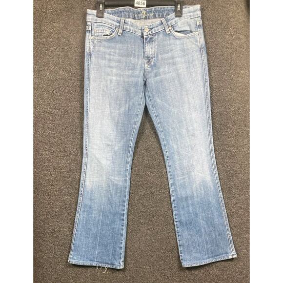 7 For All Mankind Bootcut Jeans Womens Sz 30 Blue "A" Pocket Rhinestone Mid Rise - Picture 1 of 9